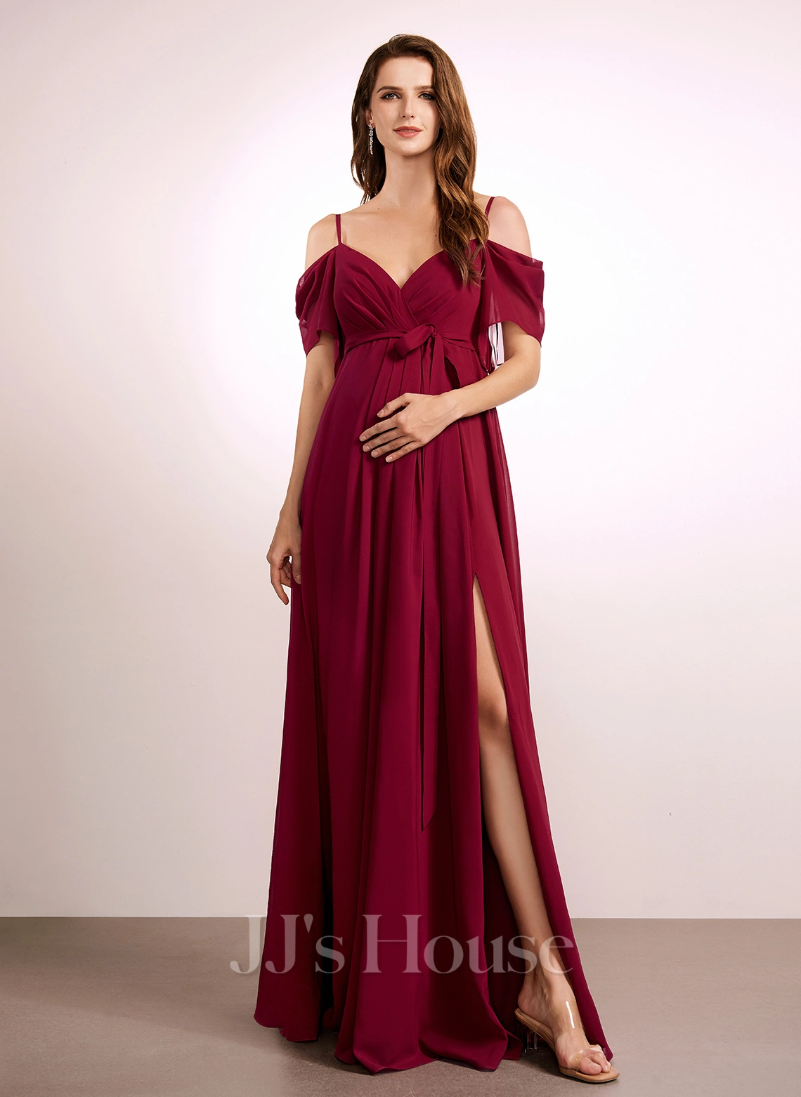 JJsHouse Robe Trapèze Col V Longueur Ras Du Sol Mousseline Robe De Demoiselle D'honneur - Enceinte 2 JJsHouse Robe Trapèze Col V Longueur Ras Du Sol Mousseline Robe De Demoiselle D'honneur - Enceinte – Image 2