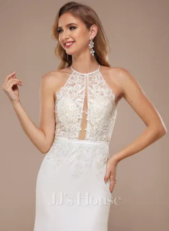 JJsHouse Forme Sirène/trompette Dos Nu Balayage/pinceau Train Mousseline Dentelle Robe De Mariée Avec Paillettes -Voiles mariée soldes 0bffae08f3f0f83213f6c300713651a8