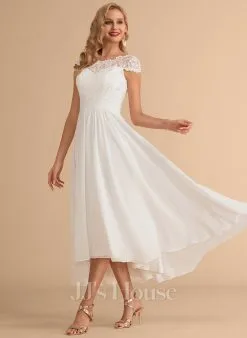 JJsHouse Robe Trapèze Scoop Asymétrique Mousseline Dentelle Robe De Mariée -Voiles mariée soldes 0c91274d70b9d9b895fc35e205b29fea