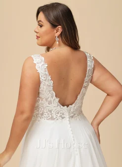 JJsHouse Robe Trapèze Col V Traîne Moyenne Mousseline Dentelle Robe De Mariée -Voiles mariée soldes 1c85ac10c4113812d15f614e8651688a