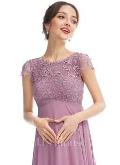 JJsHouse Robe Trapèze Scoop Longueur Ras Du Sol Mousseline Dentelle Robe De Demoiselle D'honneur - Enceinte -Voiles mariée soldes 1f6e2fc14092e9104ff6caf3aaf44b94