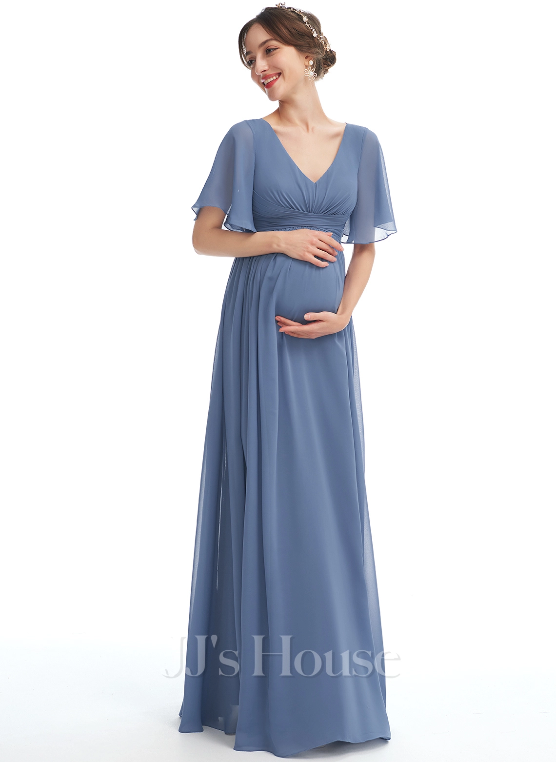 JJsHouse Robe Trapèze Col V Longueur Ras Du Sol Mousseline Robe De Demoiselle D'honneur - Enceinte Avec Plissé 3 JJsHouse Robe Trapèze Col V Longueur Ras Du Sol Mousseline Robe De Demoiselle D'honneur - Enceinte Avec Plissé – Image 3