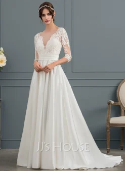 JJsHouse Robe Marquise/princesse Traîne Moyenne Dentelle Satiné Robe De Mariée Avec Plissé -Voiles mariée soldes 29dd800ea8ad403e65ebb1c78d4235d4