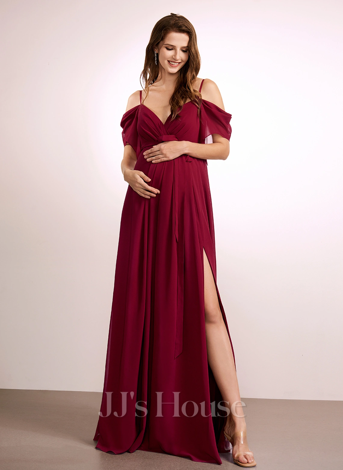 JJsHouse Robe Trapèze Col V Longueur Ras Du Sol Mousseline Robe De Demoiselle D'honneur - Enceinte 4 JJsHouse Robe Trapèze Col V Longueur Ras Du Sol Mousseline Robe De Demoiselle D'honneur - Enceinte – Image 4