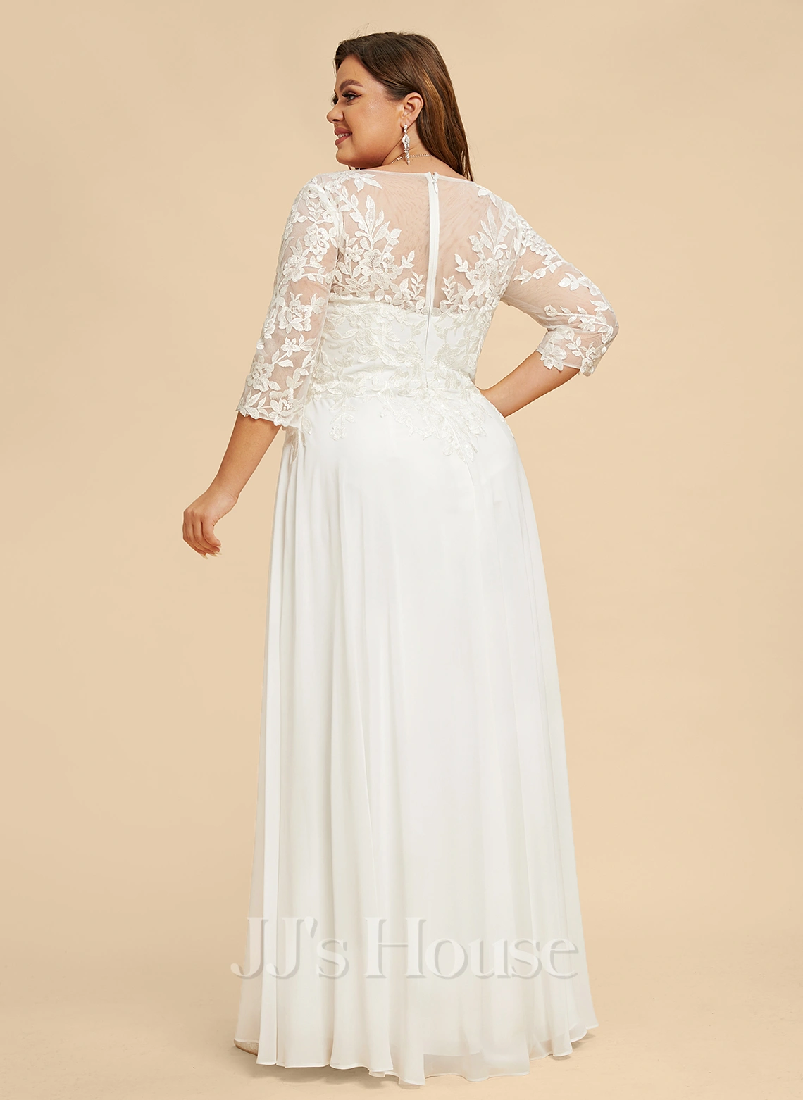 JJsHouse Robe Trapèze Col V Longueur Ras Du Sol Mousseline Dentelle Robe De Mariée 9 JJsHouse Robe Trapèze Col V Longueur Ras Du Sol Mousseline Dentelle Robe De Mariée – Image 9