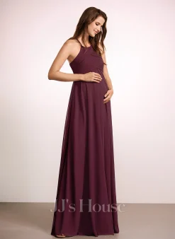 JJsHouse Robe Trapèze Col Haut Longueur Ras Du Sol Mousseline Robe De Demoiselle D'honneur - Enceinte Avec Plissé -Voiles mariée soldes 37947c067f903af0b91011adfa35f52c