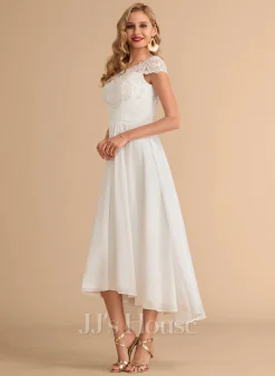 JJsHouse Robe Trapèze Scoop Asymétrique Mousseline Dentelle Robe De Mariée -Voiles mariée soldes 39c5ab12e977d2c70acb76cfb072eb63