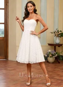 JJsHouse Robe Trapèze Cache Cœur Longueur Genou Dentelle Robe De Mariée