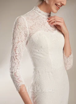 JJsHouse Forme Sirène/trompette Col Haut Balayage/pinceau Train Dentelle Robe De Mariée -Voiles mariée soldes 3a902c8513dc75a02a14c3bf1a5232d6