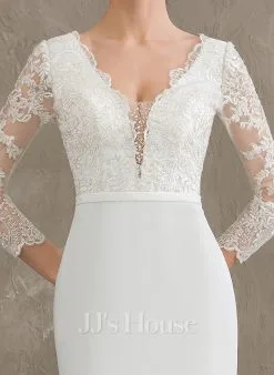 JJsHouse Forme Sirène/trompette Col V Mousseline Dentelle Robe De Mariée Avec Brodé Paillettes -Voiles mariée soldes 3cdf769b8c3f00728e760e1166801420