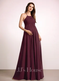 JJsHouse Robe Trapèze Col Haut Longueur Ras Du Sol Mousseline Robe De Demoiselle D'honneur - Enceinte Avec Plissé -Voiles mariée soldes 46b48ffed943093ff3ef7619af8f46a3