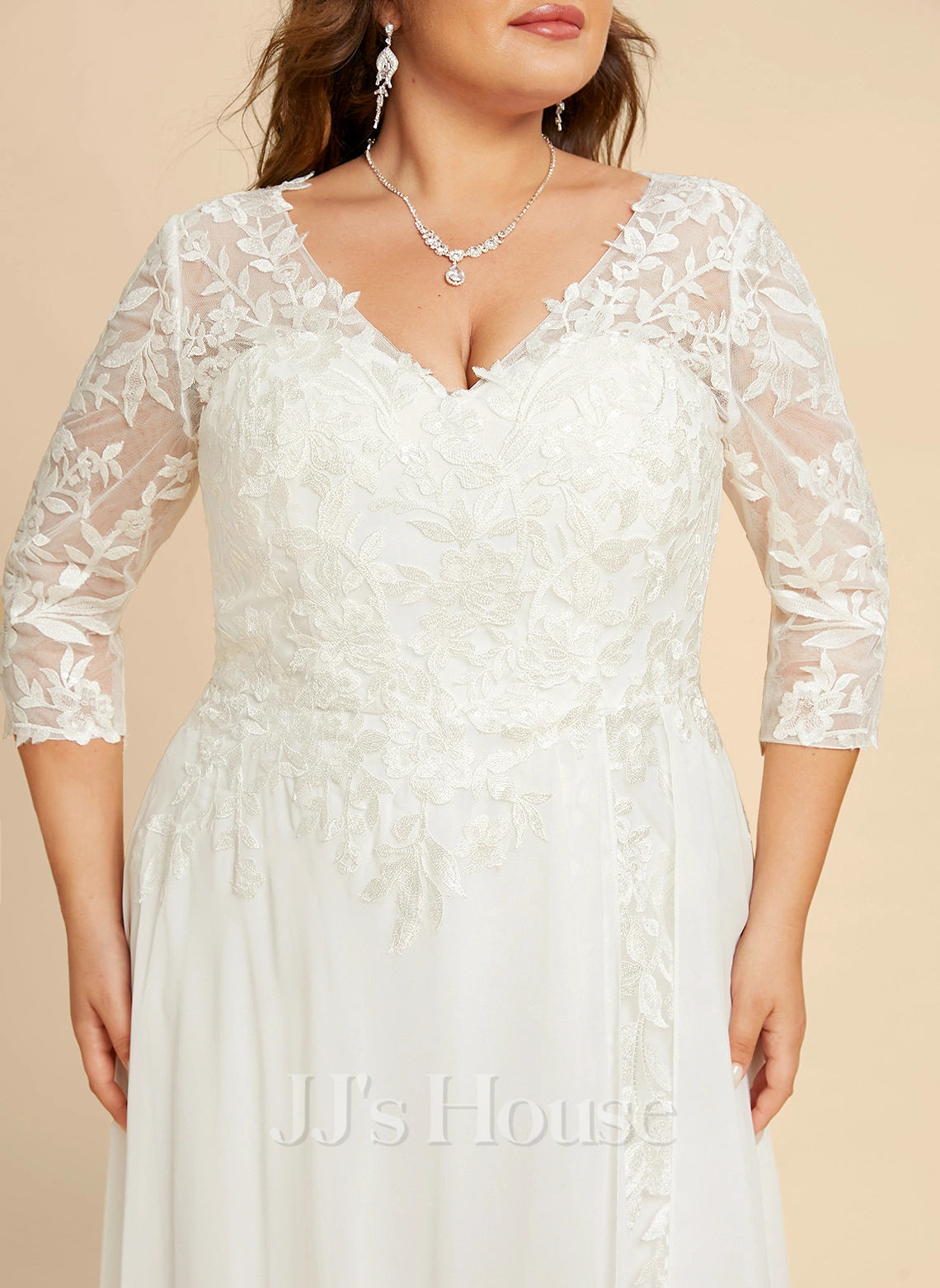 JJsHouse Robe Trapèze Col V Longueur Ras Du Sol Mousseline Dentelle Robe De Mariée 7 JJsHouse Robe Trapèze Col V Longueur Ras Du Sol Mousseline Dentelle Robe De Mariée – Image 7