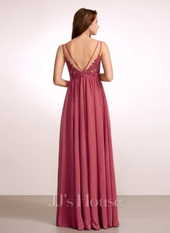 JJsHouse Robe Trapèze Col V Longueur Ras Du Sol Mousseline Robe De Demoiselle D'honneur - Enceinte Avec Plissé -Voiles mariée soldes 4b112937654af36c3829f8cf1c7617df