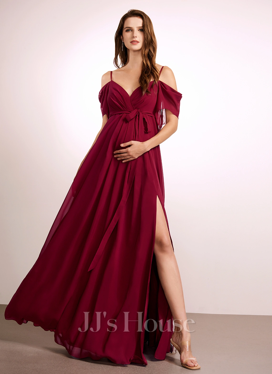 JJsHouse Robe Trapèze Col V Longueur Ras Du Sol Mousseline Robe De Demoiselle D'honneur - Enceinte 1 JJsHouse Robe Trapèze Col V Longueur Ras Du Sol Mousseline Robe De Demoiselle D'honneur - Enceinte