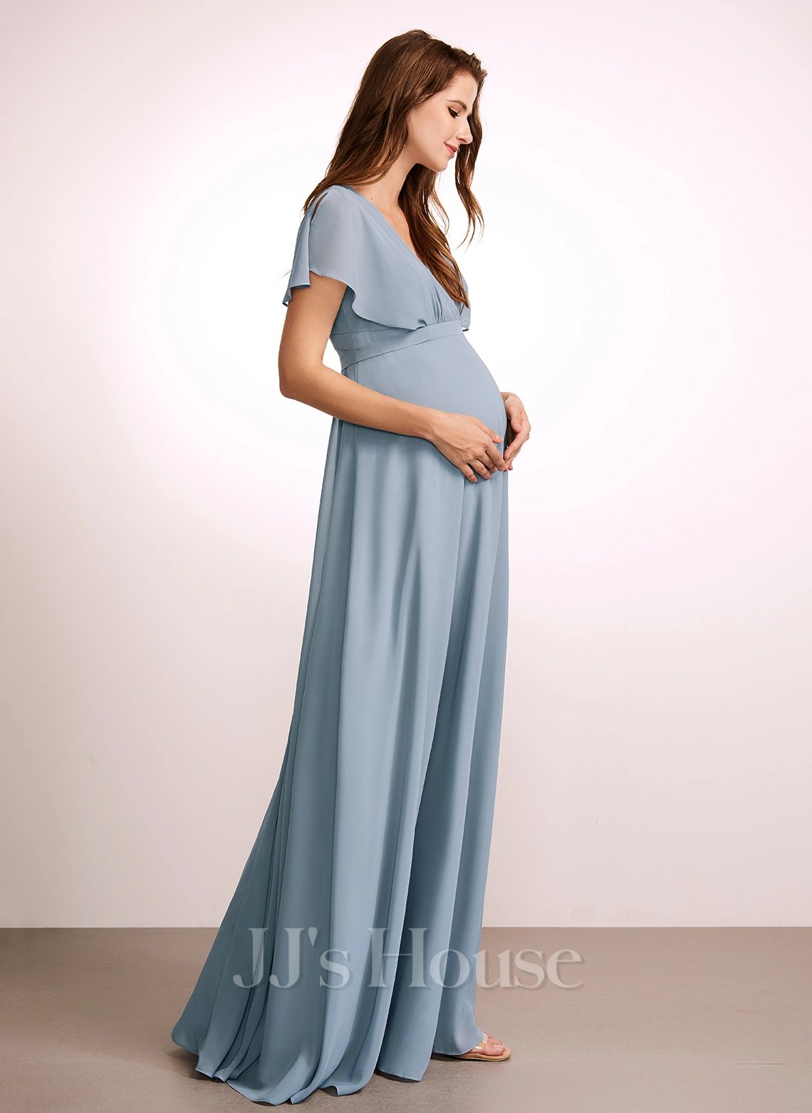 JJsHouse Robe Trapèze Col V Longueur Ras Du Sol Mousseline Robe De Demoiselle D'honneur - Enceinte Avec Plissé 2 JJsHouse Robe Trapèze Col V Longueur Ras Du Sol Mousseline Robe De Demoiselle D'honneur - Enceinte Avec Plissé – Image 2