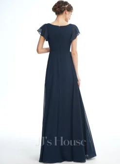 JJsHouse Robe Trapèze Col V Longueur Ras Du Sol Mousseline Robe De Demoiselle D'honneur - Enceinte Avec Plissé -Voiles mariée soldes 57e00590b2c02f264bd6c77ce725a04d