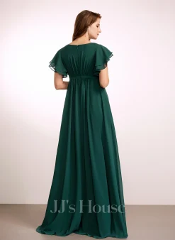 JJsHouse Robe Trapèze Scoop Longueur Ras Du Sol Mousseline Robe De Demoiselle D'honneur - Enceinte Avec Plissé -Voiles mariée soldes 630788f230ad517904f471e51409bd13