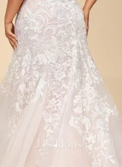 JJsHouse Forme Sirène/trompette Cache Cœur Traîne Moyenne Dentelle Tulle Robe De Mariée -Voiles mariée soldes 68f95b563d0078d719f3980c015e4cfb