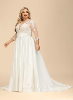 JJsHouse Robe Marquise/princesse Traîne Moyenne Dentelle Satiné Robe De Mariée Avec Plissé -Voiles mariée soldes 6e0e10a3e363f56ef1522700c720834b