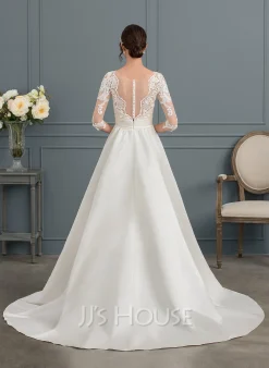 JJsHouse Robe Marquise/princesse Traîne Moyenne Dentelle Satiné Robe De Mariée Avec Plissé -Voiles mariée soldes 71122b650b855a7d1aa0a5a2916b519d