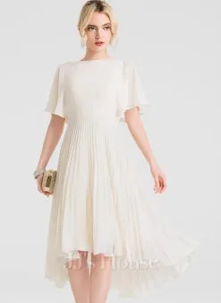 JJsHouse Robe Trapèze Scoop Asymétrique Mousseline Robe De Mariée Avec Plissée