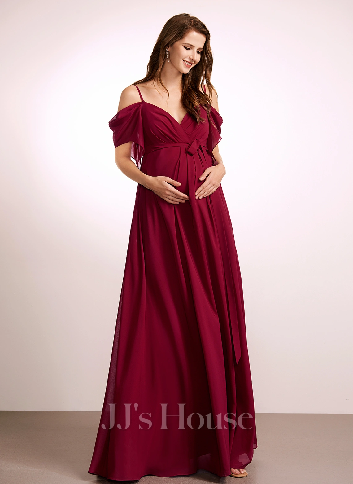 JJsHouse Robe Trapèze Col V Longueur Ras Du Sol Mousseline Robe De Demoiselle D'honneur - Enceinte 3 JJsHouse Robe Trapèze Col V Longueur Ras Du Sol Mousseline Robe De Demoiselle D'honneur - Enceinte – Image 3