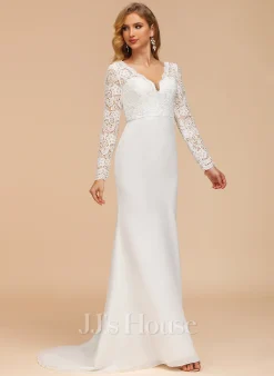 JJsHouse Forme Sirène/trompette Col V Balayage/pinceau Train Mousseline Dentelle Robe De Mariée -Voiles mariée soldes 7e1797d4f1052ab83529508d4e89df5c