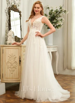 JJsHouse Robe Marquise/princesse Col V Balayage/pinceau Train Dentelle Tulle Robe De Mariée Avec Paillettes 9 JJsHouse Robe Marquise/princesse Col V Balayage/pinceau Train Dentelle Tulle Robe De Mariée Avec Paillettes -Voiles mariée soldes 7ed43c9b09c160b66161074453911207