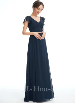 JJsHouse Robe Trapèze Col V Longueur Ras Du Sol Mousseline Robe De Demoiselle D'honneur - Enceinte Avec Plissé -Voiles mariée soldes 83f12c18e187d1aa8c941e1be7dc1687