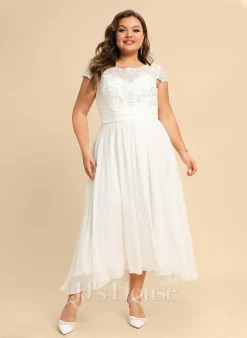 JJsHouse Robe Trapèze Scoop Asymétrique Mousseline Dentelle Robe De Mariée -Voiles mariée soldes 85f28a48b34306c53f893fb0592d5c98