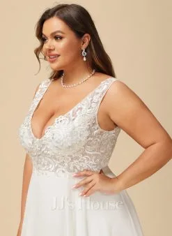 JJsHouse Robe Trapèze Col V Traîne Moyenne Mousseline Dentelle Robe De Mariée -Voiles mariée soldes 8b996d857a16331d368a35380d4840bb