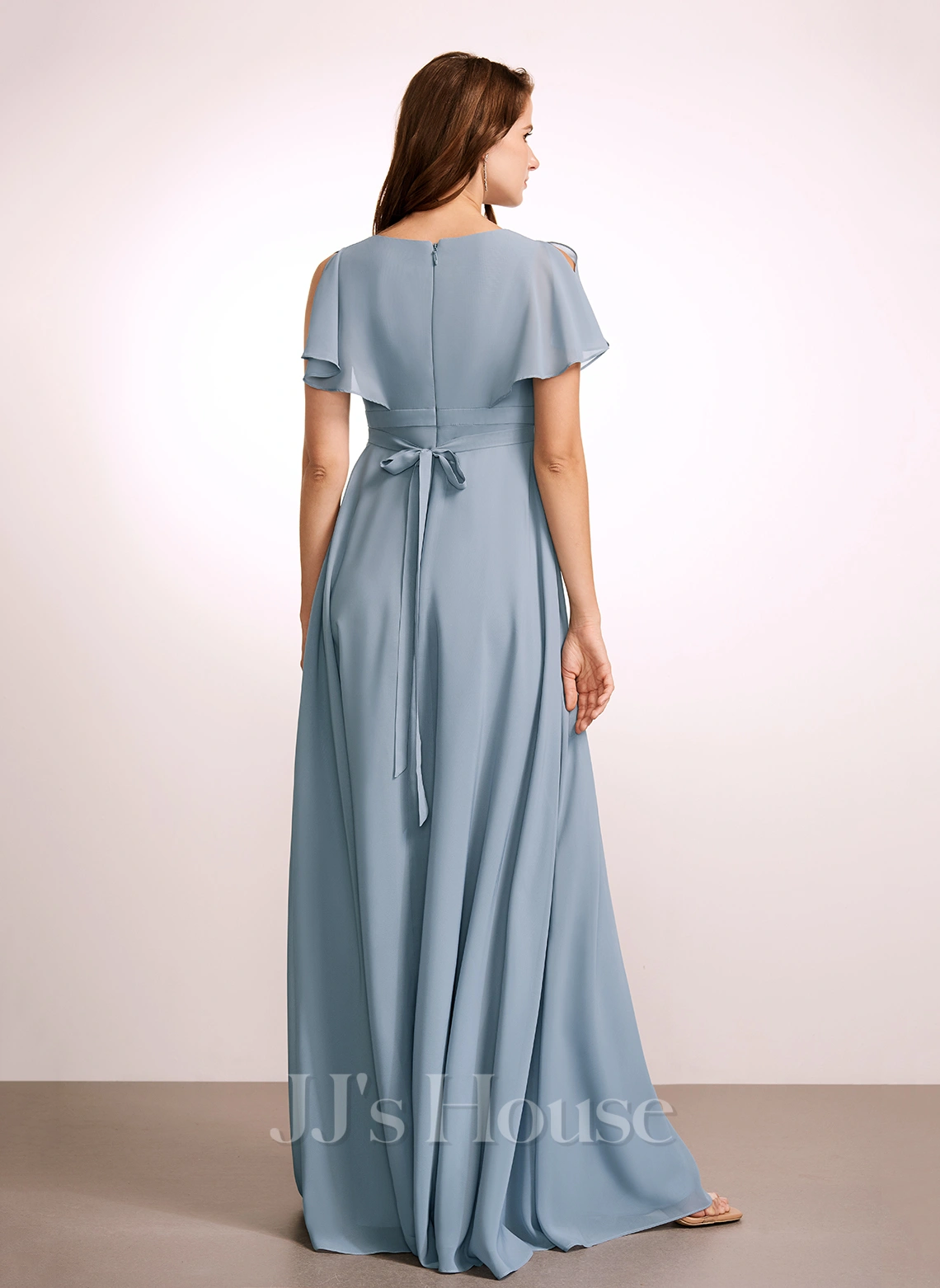 JJsHouse Robe Trapèze Col V Longueur Ras Du Sol Mousseline Robe De Demoiselle D'honneur - Enceinte Avec Plissé 5 JJsHouse Robe Trapèze Col V Longueur Ras Du Sol Mousseline Robe De Demoiselle D'honneur - Enceinte Avec Plissé – Image 5