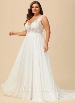 JJsHouse Robe Trapèze Col V Traîne Moyenne Mousseline Dentelle Robe De Mariée -Voiles mariée soldes a7e8450e2f59700e280cf10f03f0b9cc