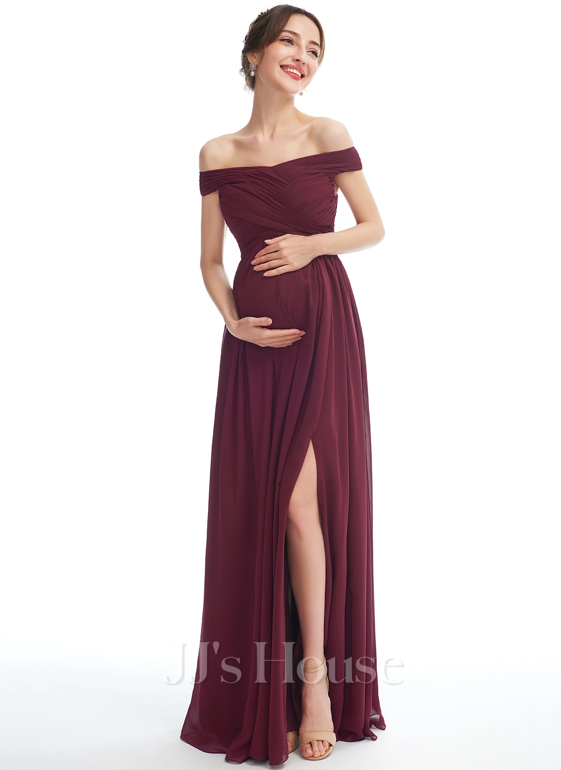 JJsHouse Robe Trapèze épaule Dénudée Longueur Ras Du Sol Mousseline Robe De Demoiselle D'honneur - Enceinte 2 JJsHouse Robe Trapèze épaule Dénudée Longueur Ras Du Sol Mousseline Robe De Demoiselle D'honneur - Enceinte – Image 2