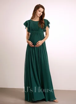 JJsHouse Robe Trapèze Scoop Longueur Ras Du Sol Mousseline Robe De Demoiselle D'honneur - Enceinte Avec Plissé -Voiles mariée soldes aa5e77671137185452781a2b2821c5f0