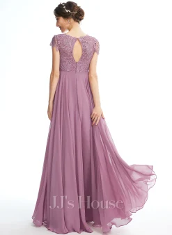 JJsHouse Robe Trapèze Scoop Longueur Ras Du Sol Mousseline Dentelle Robe De Demoiselle D'honneur - Enceinte -Voiles mariée soldes b2a1653c88dad7f9a7f781ed3d453996