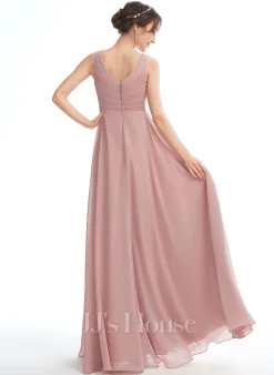 JJsHouse Robe Trapèze Col V Longueur Ras Du Sol Mousseline Robe De Demoiselle D'honneur - Enceinte -Voiles mariée soldes b48c0551dcc6b9f431564d30f3b143d8