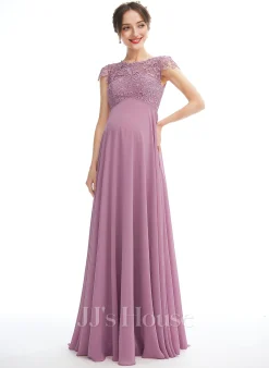 JJsHouse Robe Trapèze Scoop Longueur Ras Du Sol Mousseline Dentelle Robe De Demoiselle D'honneur - Enceinte -Voiles mariée soldes b61dc4029c1d2ac72dd4f5a7e5c252da