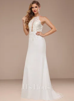JJsHouse Forme Sirène/trompette Dos Nu Balayage/pinceau Train Mousseline Dentelle Robe De Mariée Avec Paillettes -Voiles mariée soldes b86586a0ac322777f148418c5eb5ad0a
