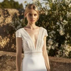 Boléro Mariée Manches Courtes Dentelle Bohème E410 Bianco Evento