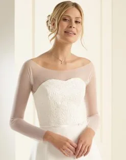 Boléro Mariée Tulle Stretch Ivoire Manches Longues Esther -Voiles mariée soldes bolero mariage esther
