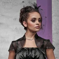 Boléro De Mariée Organza Manches Courtes Luna 5 Boléro De Mariée Organza Manches Courtes Luna -Voiles mariée soldes bolero mariage organza luna noir