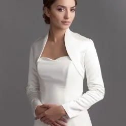 Boléro Mariage Satin Manches Longues Ombretta