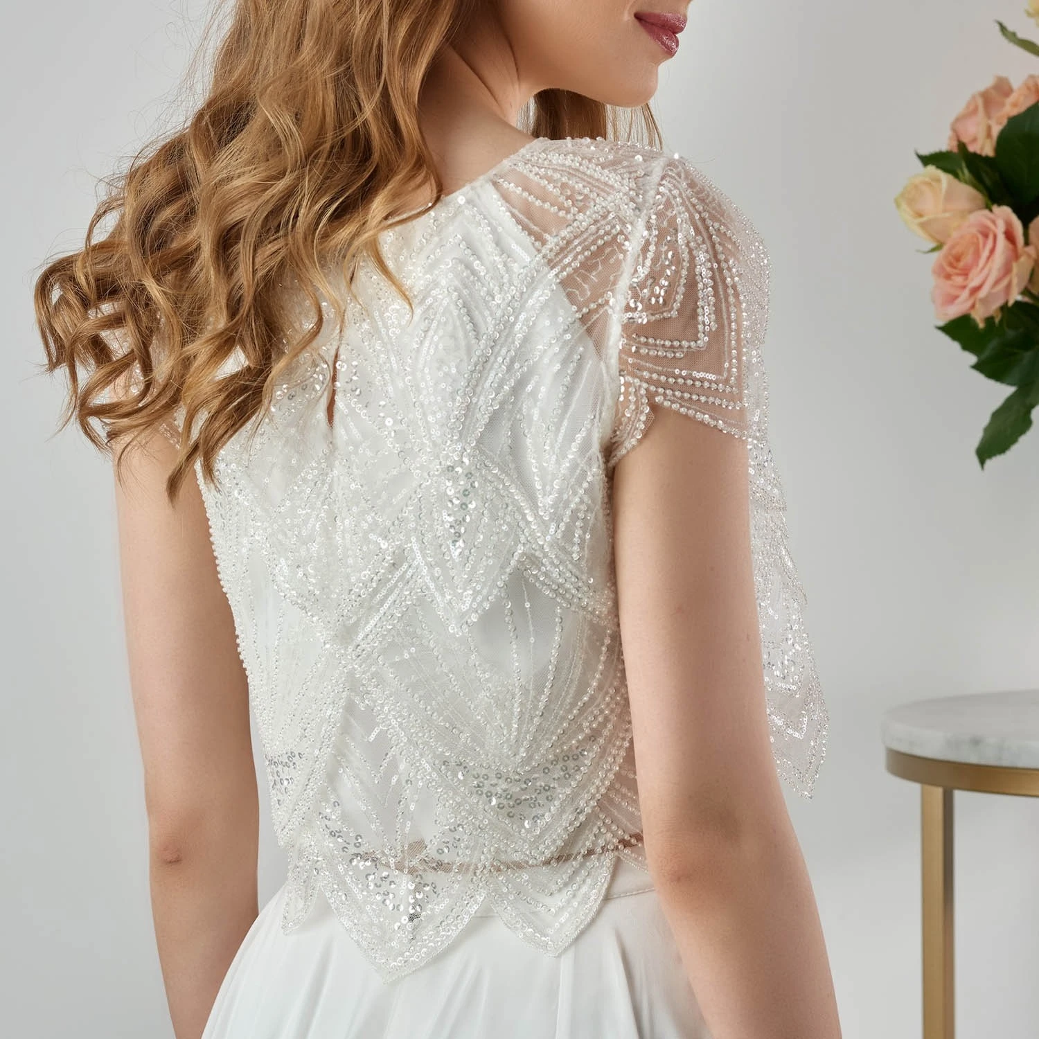 Boléro De Mariée Décoré De Sequins Et Perles Bénédicte 3 Boléro De Mariée Décoré De Sequins Et Perles Bénédicte – Image 3