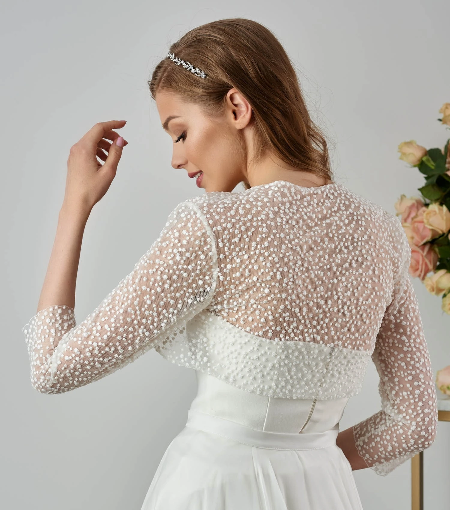 Boléro Mariage Ivoire à Pois Manches 3/4 Judith 2 Boléro Mariage Ivoire à Pois Manches 3/4 Judith – Image 2