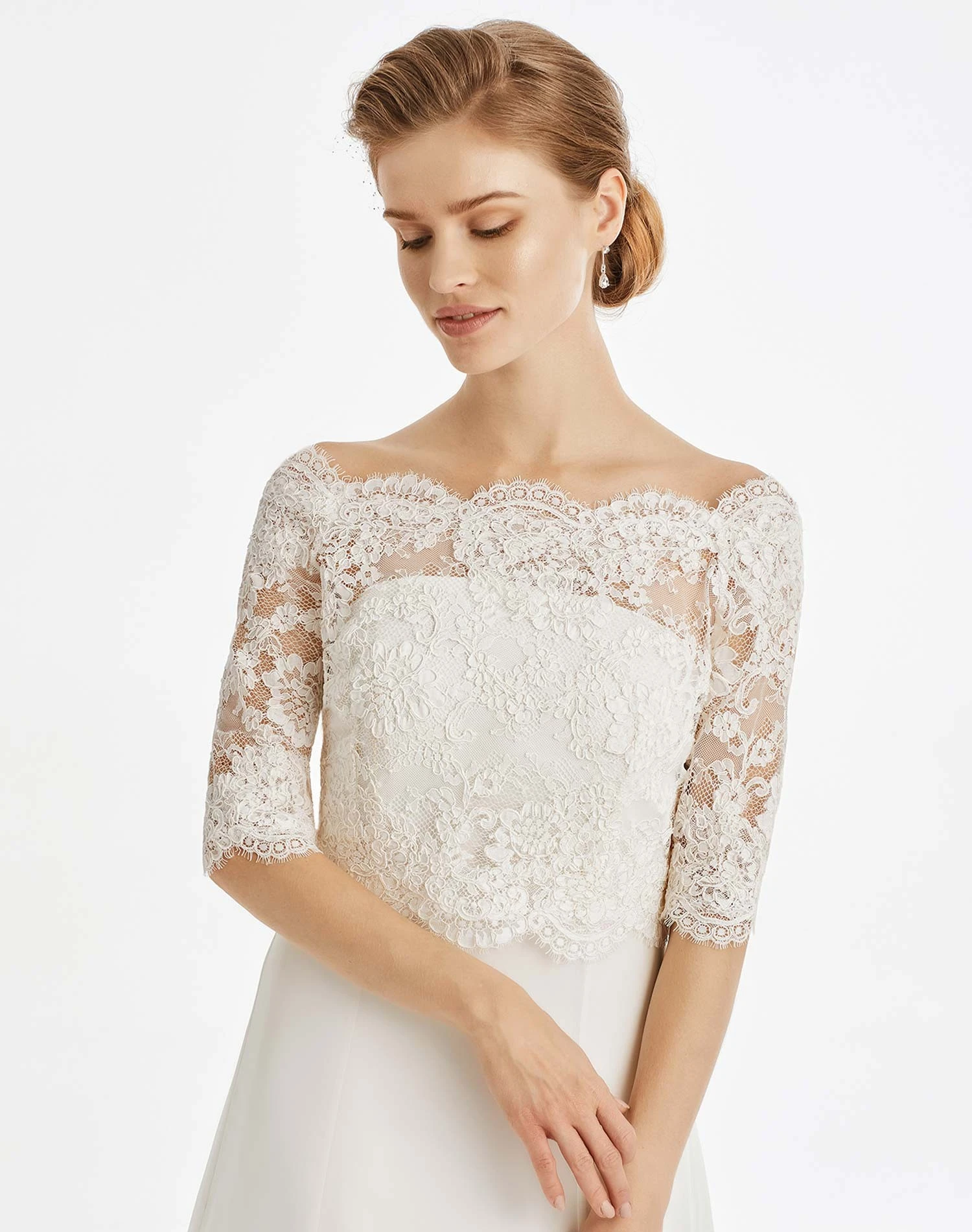 Boléro Mariage Dentelle Manche 3/4 Oceane 1 Boléro Mariage Dentelle Manche 3/4 Oceane