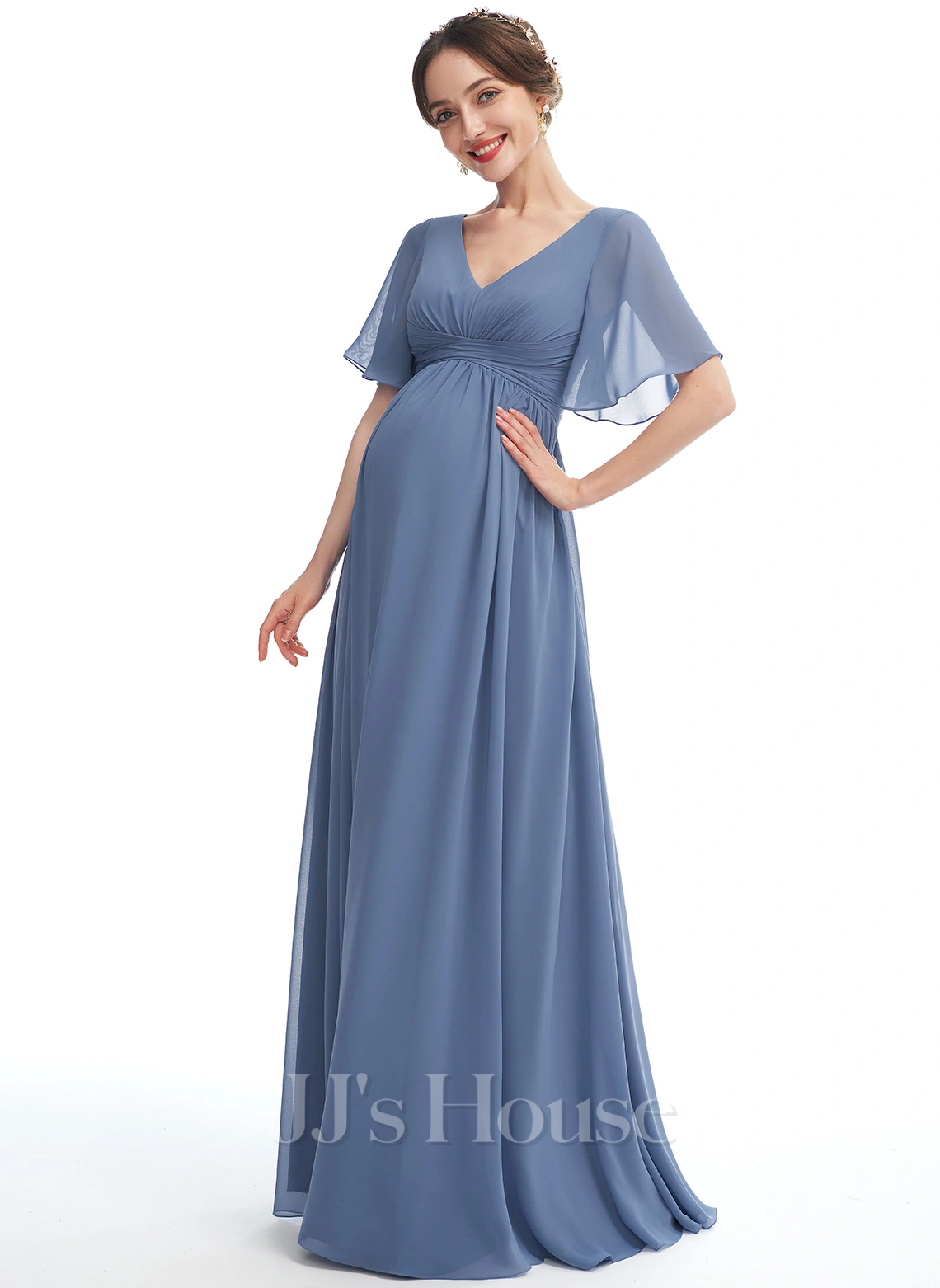 JJsHouse Robe Trapèze Col V Longueur Ras Du Sol Mousseline Robe De Demoiselle D'honneur - Enceinte Avec Plissé 1 JJsHouse Robe Trapèze Col V Longueur Ras Du Sol Mousseline Robe De Demoiselle D'honneur - Enceinte Avec Plissé