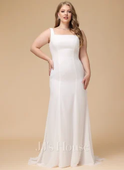 JJsHouse Forme Sirène/trompette Carré Balayage/pinceau Train Mousseline Dentelle Robe De Mariée -Voiles mariée soldes c3ec9a292dee2d1acfd549b6a875f7b9