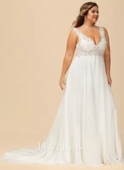 JJsHouse Robe Trapèze Col V Traîne Moyenne Mousseline Dentelle Robe De Mariée -Voiles mariée soldes c67e49e59259659a69660e24ef98899e