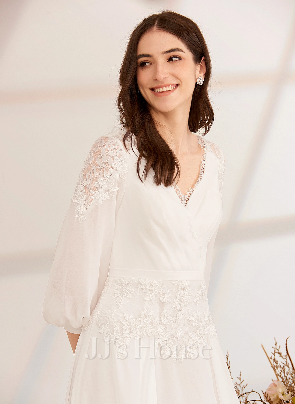 JJsHouse Robe Trapèze Col V Longueur Ras Du Sol Mousseline Robe De Mariée 2 JJsHouse Robe Trapèze Col V Longueur Ras Du Sol Mousseline Robe De Mariée – Image 2